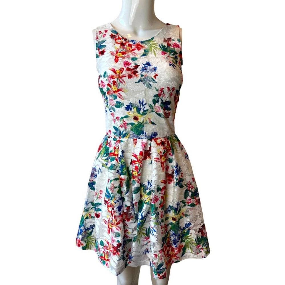Love...Ady Women Fit & Flare Floral Mini Dress Sleeveless Back Hole Multicolor S